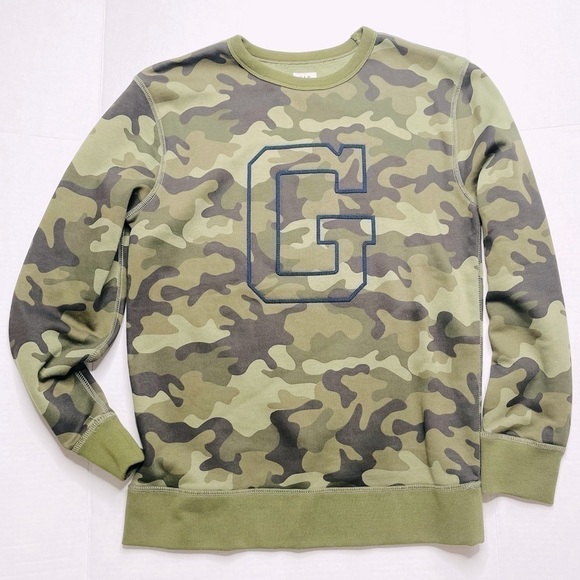 𝅺gap NWOT G Logo Camo Crew Neck Fleece Sweatshirt - Picture 1 of 5